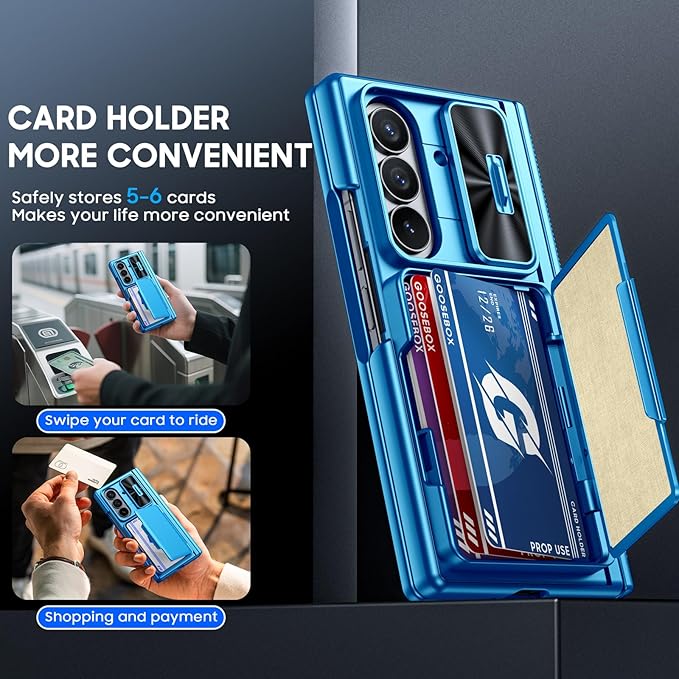 for Samsung Galaxy Z Fold 7 Case Wallet RFID [Cards Holder][Camera Cover][Kickstand] Full Body Shockproof Silicone Protective Phone Case for Galaxy Z Fold 7 Case(Lake Blue)