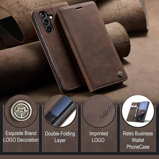 for Samsung Galaxy A54 5G Case, Flip Wallet Leather Case with Card Holder Magnetic Closure Shockproof Kickstand Protective Phone Cases Cover for Galaxy A54 6.4 Inch,Coffee