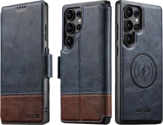 SINIANL for Samsung Galaxy S25 Ultra Leather Wallet Case Compatible with MagSafe Wireless Charging, Detachable Leather Cover with Card Slots Holder, Kickstand, Magnetic for Galaxy S25 Ultra Blue