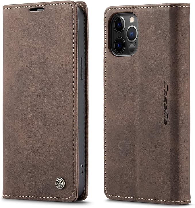 for iPhone 12/12 Pro Case, Flip Wallet Leather Case with Card Holder Magnetic Closure Shockproof Kickstand Protective Phone Cases Cover for iPhone 12 Pro 6,1",Coffee