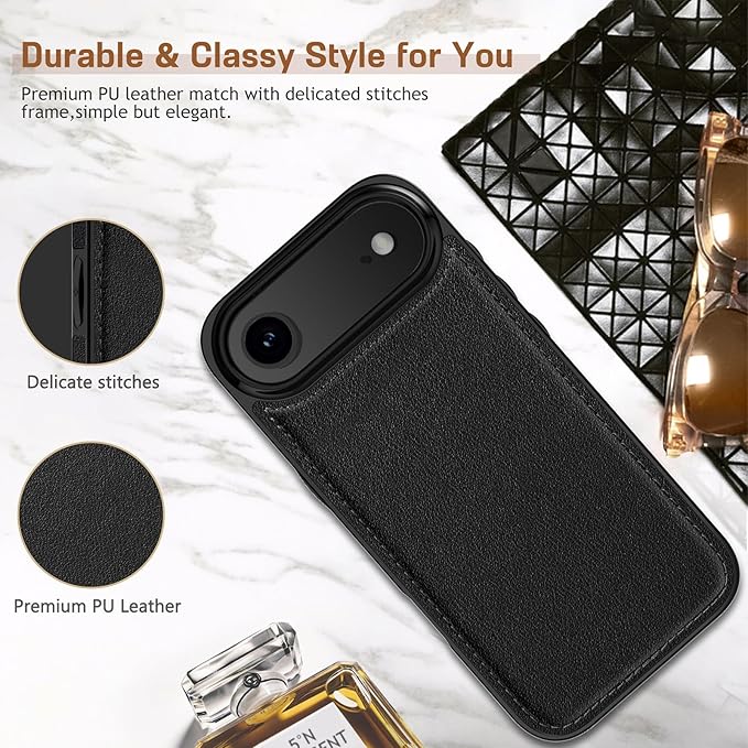 LOHASIC Leather for iPhone 17 Air Case, Slim Business PU Men Women Luxury Elegant Style Soft Non-Slip Grip Anti-Scratch Protective Phone Case Cover for iPhone 17 Air 6.5" 2025 - Black