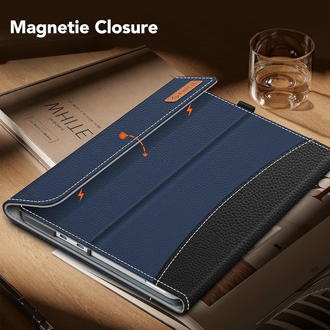 Fintie Case for Microsoft Surface Pro 12 Inch 1st Edition (2025), Multiple Angle Viewing Portfolio Business Cover with Pocket & Stylus Holder, Compatible with Type Cover Keyboard (Navy/Black)