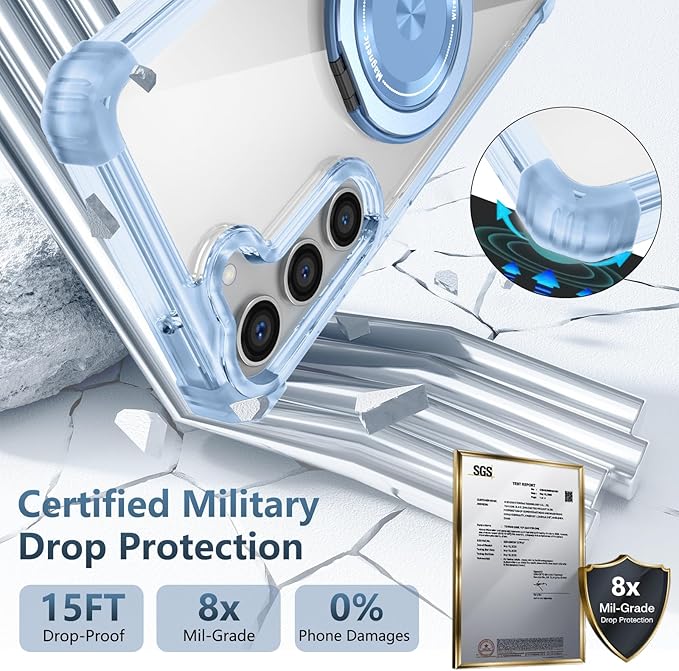 for Samsung Galaxy S22 Case Magnetic Compatible with MagSafe Wireless Charging,with 360°Kickstand Ring,for S22 Phone Case with Screen Protector, Military Grade Drop Protection Shockproof Blue