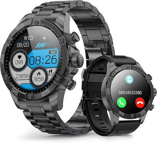 Smartwatch for Men 1.53-Inch Luxury Business Sports & Fitness Men's Watch, IP67 Water Resistant, 440mAh Extended Standby, Multi-Sport Mode and Monitor, Supports IOS 8.0 and Android 4.4 (Steel Black)