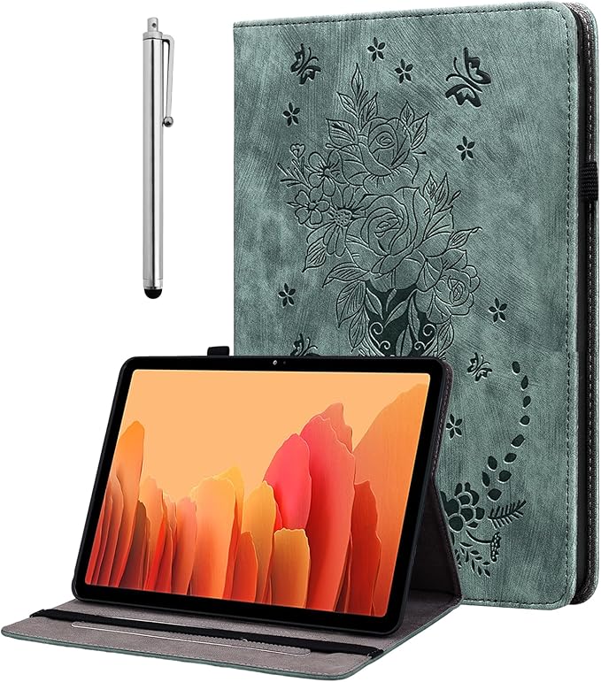 Case for Samsung Galaxy Tab A7 10.4 Inch 2022/2020 (SM-T500/T505/T507), Multi-Angle Flip PU Leather Protective Cover with Stylus Holder for Samsung Tab A7 Case, Green