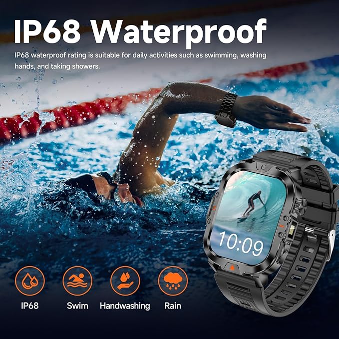 Smart Watch for Men Military Answer/Make Call 2.01″ Display 170+ Sports Modes Fitness Smart Watch IP68 Waterproof 30 Days Standby Smartwatch for Android iOS Black Extra Nylon Straps