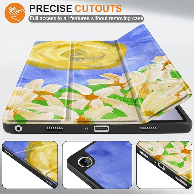 MEEgoodo Case for Samsung Galaxy Tab A9 Plus 11 inch Cover 2024 2023 with S Pen Holder, A9+ Smart Tablet Cases with Leather Trifold Stand+Soft TPU Back Shell+Smart Auto Wake/Sleep, Summer Flowers