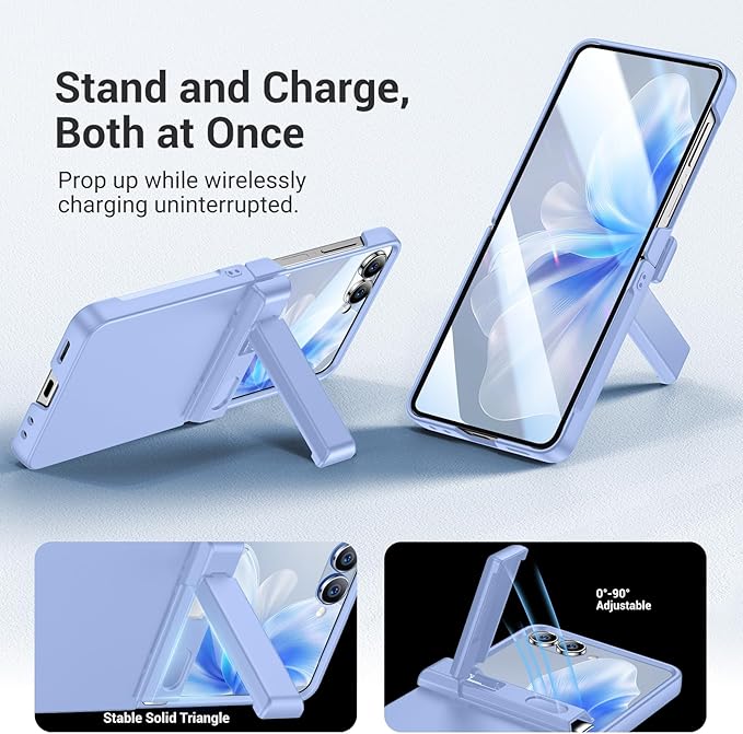 Temdan for Samsung Galaxy Z Flip 7 Case with [Built-in Front Screen Protector] [Kickstand][Hinge Protection][Hard PC] Ultra-Thin Shockproof Protective Phone Case for Galaxy Z Flip 7-LightBlue