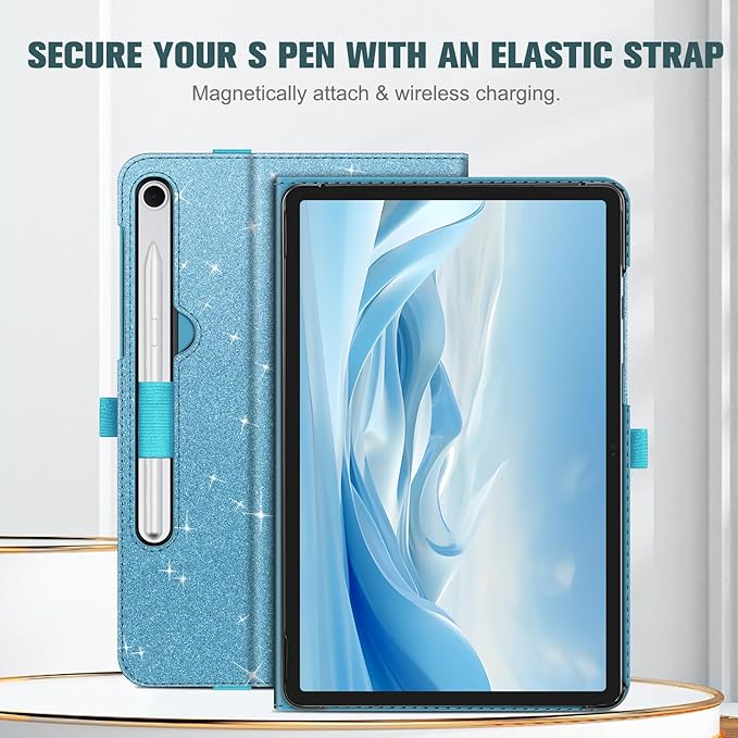 Fintie Case for Samsung Galaxy Tab S10 Lite/ S10 FE/ S9 FE 5G 10.9 Inch/Tab S9 11 Inch with S Pen Holder, Multi-Angle Viewing Protective Cover with Pocket, Auto Sleep/Wake, Glittering Blue