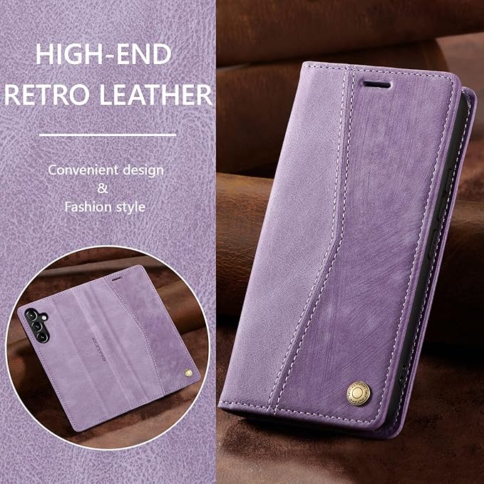 QLTYPRI Wallet Case for Samsung Galaxy S24, Vintage Folio PU Leather Purse Case with Card Slots Magnetic Closure Kickstand Flip Crashproof Phone Cover for Samsumg Galaxy S24 - Purple