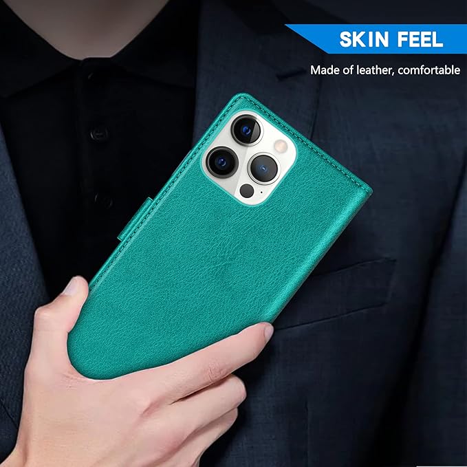 ZZXX for iPhone 15 Pro Max Wallet Case with [RFID Blocking] Card Slot Kickstand Magnetic Closure Leather Flip Fold Protective Phone Case for iPhone 15 Pro Max Case Wallet(Lake Blue-6.7 inch)