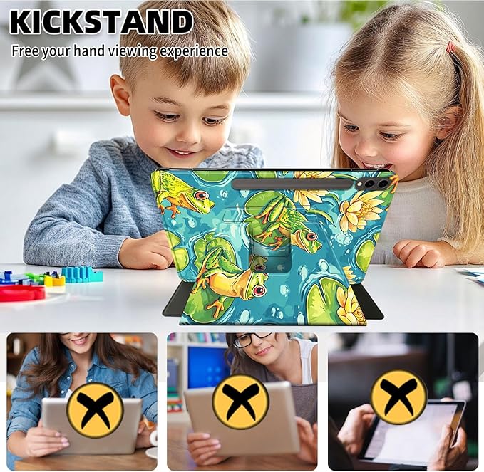 Case for Samsung Galaxy Tab S10 Ultra/Tab S9 Ultra 14.6-Inch, 360 Degree Rotating Folio Stand Smart Cover for Galaxy Tab S10 Ultra/ S9 Ultra 14.6'', Auto Sleep/Wake, Colorful Frogs