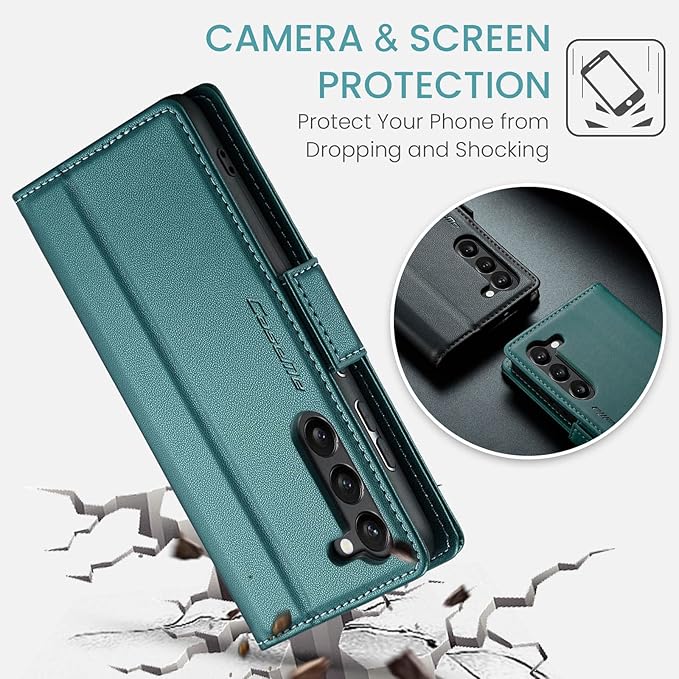 Case for Samsung Galaxy S23 Plus Wallet Case, RFID Blocking PU Leather Flip Folio Cover Card Holder Kickstand Shockproof Phone Case Compatible with Samsung Galaxy S23 Plus, Blue Green