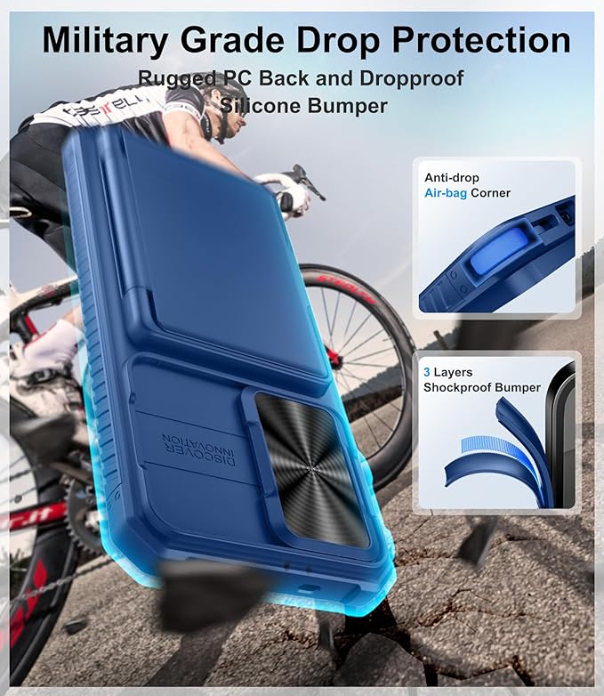 for Samsung Galaxy S25+ Plus Wallet Case, Card Holder (4-5 Cards), RFID Block, Slide Lens Cover, Military Drop Protection, Heavy Duty Men Women Protective Phone Cases for Galaxy S25+ Plus, Blue