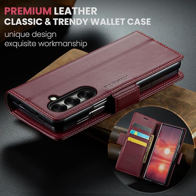 for Samsung Galaxy Z Fold 7 Case, Premium PU Leather Wallet Case Flip Cover with [RFID Blocking][Card Holder][Stand Function] Shockproof Protective for Samsung Galaxy Z Fold 7, Red