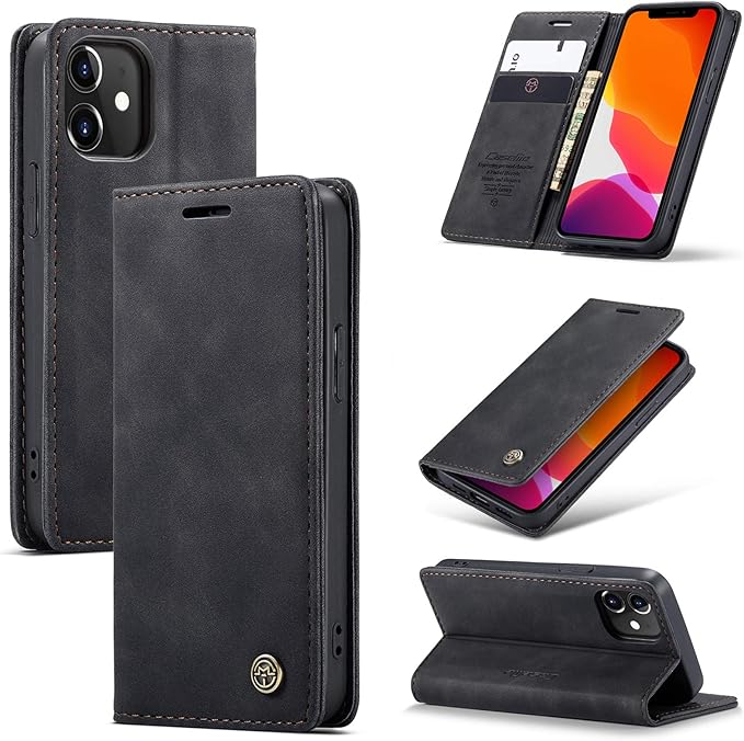 for iPhone 12 Mini Case 5.4", Flip Wallet Leather Case with Card Holder Magnetic Closure Shockproof Kickstand Protective Phone Cases Cover for iPhone 12 Mini,Black