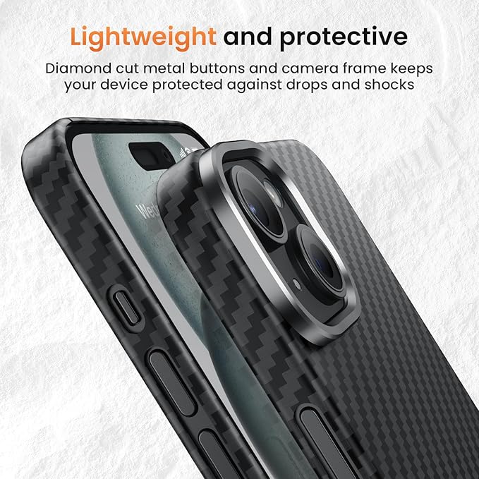 Diaclara Slim Magnetic Series Designed for iPhone 15 Case 6.1'',[1500D Aramid Fiber] [Built in Magnet Ring] Strong Compatible with Mag-Safe, Protective Shockproof Bumper for iPhone 15, Black