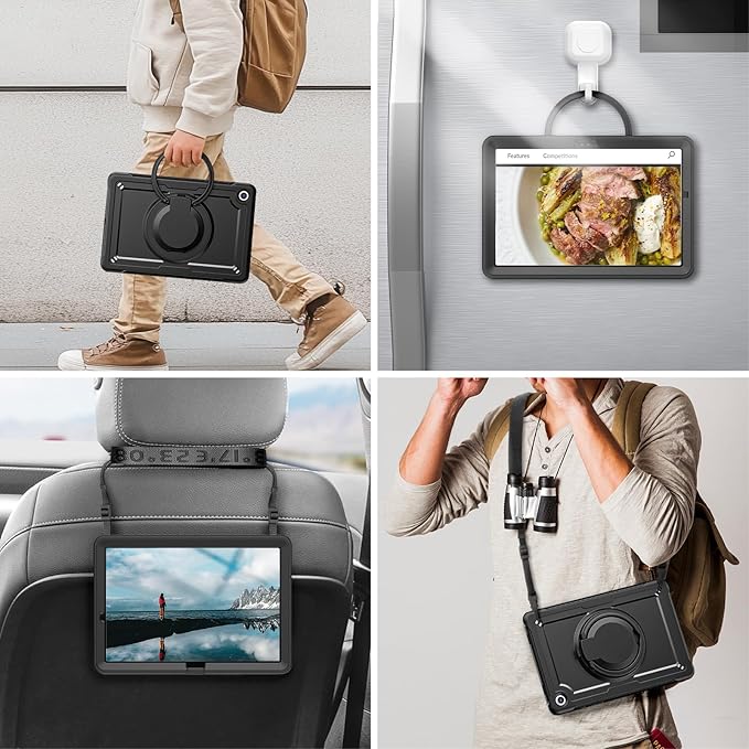 Case for Samsung Galaxy Tab A9 Plus/ A9+ 11 Inch 2023 (SM-X210/ X216/ X218), Shockproof Hard Duty Cover with 360° Rotating Handle Stand, Shoulder Strap, for Samsung A9+ Tablet Case, Black