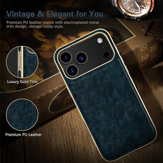 LOHASIC Magnetic for iPhone 17 Pro Case, Compatible with MagSafe, Modern Aesthetic Leather Design, Non-Slip Grip Protective Cover Phone Case for i Phone17 Pro 6.3" 2025 - Petrol Blue