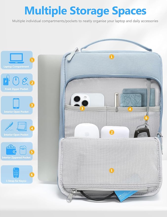 HYZUO 13.3-14 Inch Laptop Bag Sleeve for MacBook Pro 14 M4 M3 M2 M1, MacBook Air/Pro 13.3, 13.8"/13.5" Surface Laptop/Book, Notebook Case for 13" Dell Lenovo ThinkPad HP Asus Acer, Pale Blue