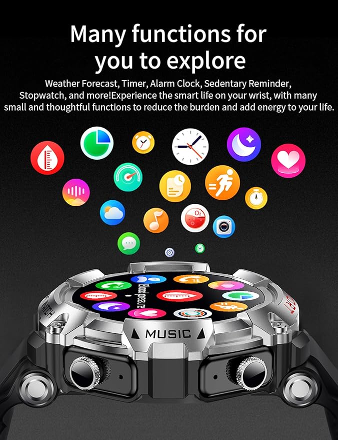 Smart Watch with Earbuds, 1.52" HD Screen Smartwatch for Men, Rugged Military Bluetooth Call Fitness Tracker,3 in 1 Bluetooth Watch with Local Music,Sleep Monitor,Heart Rate