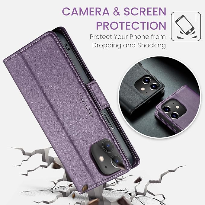 for iPhone 12 Mini Case, Premium PU Leather Wallet Case Flip Cover with [RFID Blocking][Card Holder][Stand Function] Shockproof Protective for iPhone 12 Mini 5.4 inch, Purple