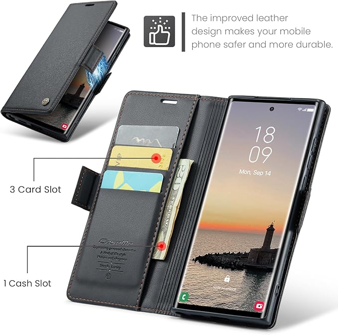 AUPAI for Samsung Galaxy S25 Ultra Wallet Case with Credit Card Holder, PU Leather RFID Blocking Folio Flip Kickstand Magnetic Clasp Protective Phone Cover for Women Men Black