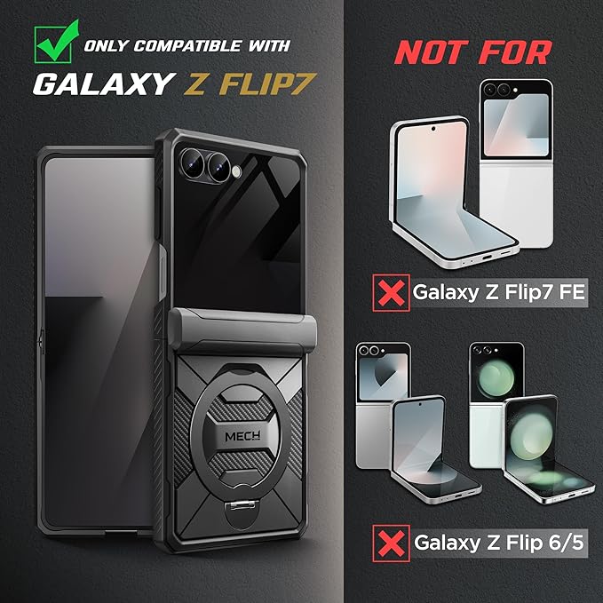 TONGATE 360° Spin Magnetic Stand for Z Flip 7 Case with Privacy Screen Protector, [Compatible with Magsafe] [Anti Spy] Full-Body Shockproof Samsung Galaxy Z Flip 7 Case with Hinge Protection, Black