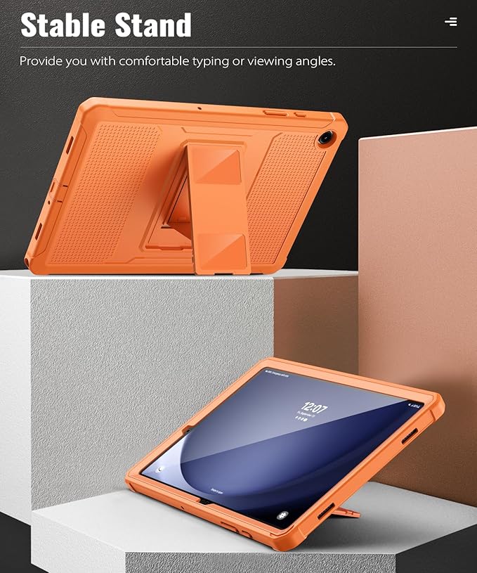 MoKo Case Fit Galaxy Tab A9 Plus 11-Inch 2023 (SM-X210/X216/X218), Shockproof Full Body Rugged Stand Back Cover Built-in Screen Protector Fit Galaxy Tab A9+ 11" 2023, Orange