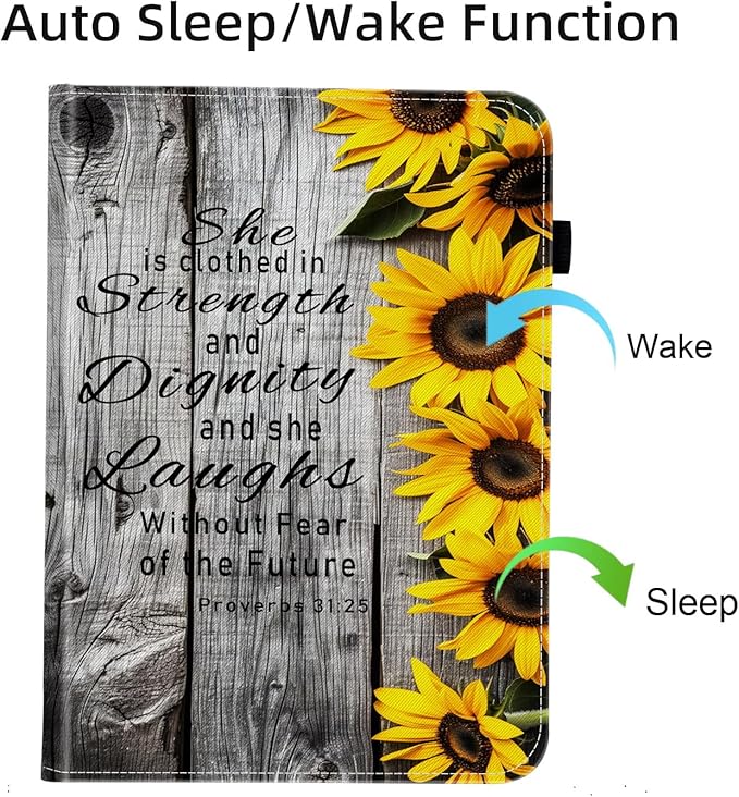 Case for Samsung Galaxy Tab S9 FE 5G 10.9 Inch/Galaxy Tab S9 11 Inch 2023,Card Slot PU Leather TPU Case Pen Holder Auto Wake Sleep,Sunflower Bible Verses Proverbs 31:25