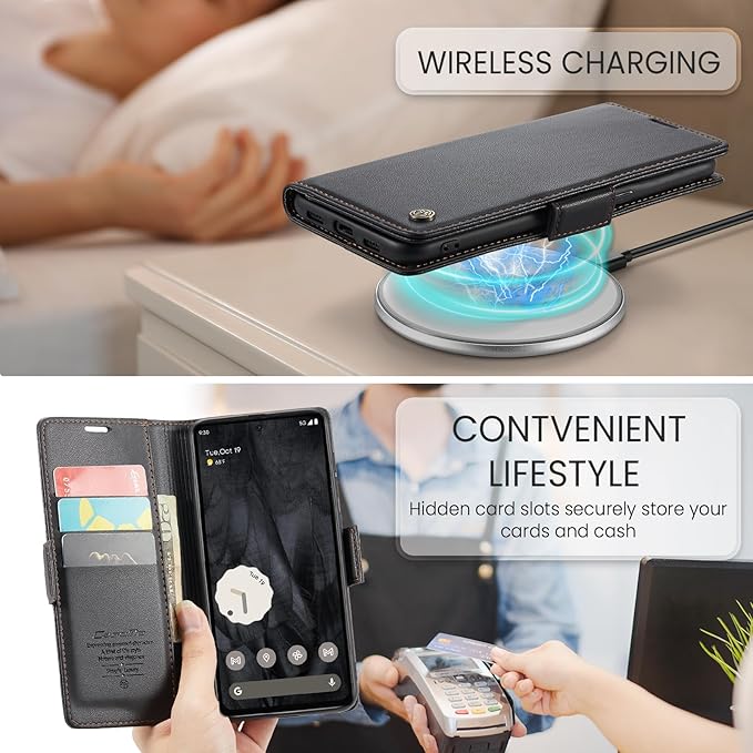 for Google Pixel 8 Pro Case, Premium PU Leather Wallet Case Flip Cover with [RFID Blocking][Card Holder][Stand Function] Shockproof Protective for Google 8 Pro, Black