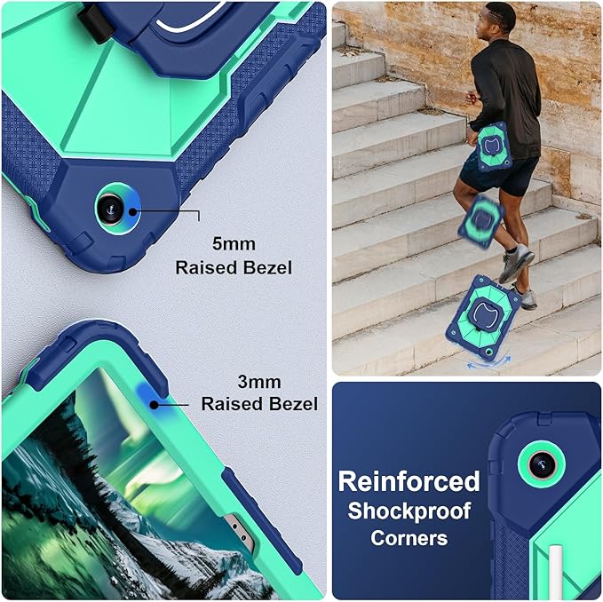 for Galaxy Tab A9 Plus Case 11 Inch, Rugged Case for Samsung Galaxy A9+ Tablet with Screen Protector 360 Rotating Stand Shoulder Strap Pen Holder, 2023 Model(SM-X210/X216/218), Navy Mint