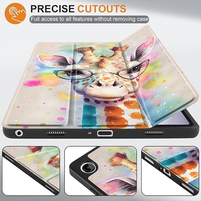MEEgoodo Case for Samsung Galaxy Tab A9 Plus 11 inch Cover 2024 2023 with S Pen Holder, A9+ Smart Tablet Cases with Leather Trifold Stand+Soft TPU Back Shell+Smart Auto Wake/Sleep, Giraffe