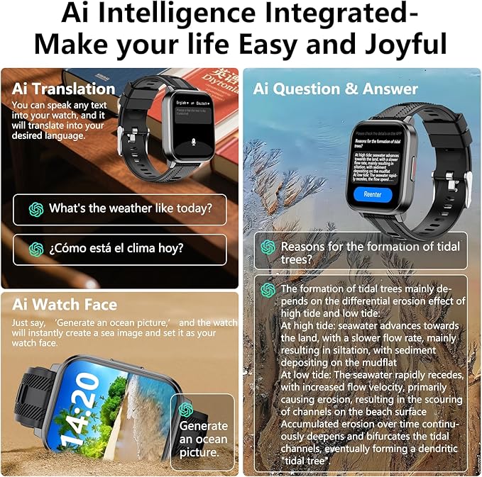 Smart Watch with Ai Functions GPS Tracking for Android Phones and iPhone Compatible Bluetooth Call Message Alert Heart Rate/Sleep/Monitor IP68 Waterproof for Men Women