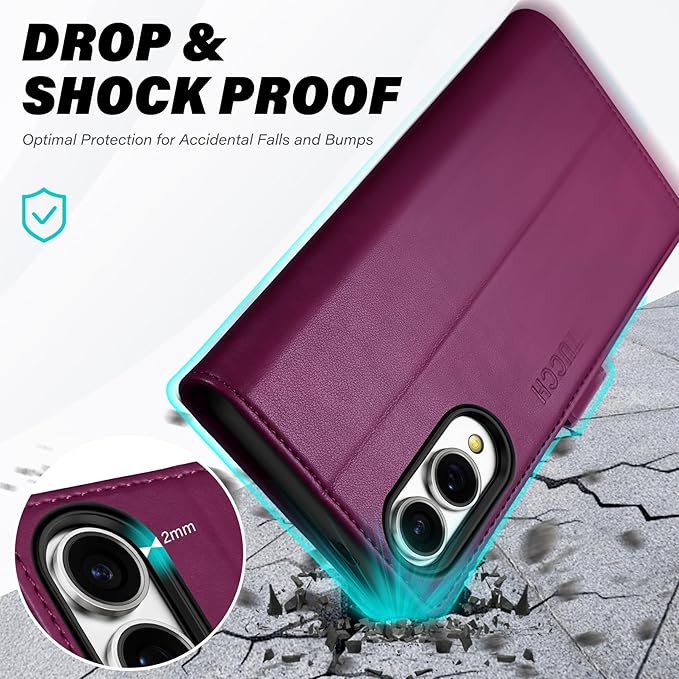 TUCCH Case Wallet for Galaxy S25 Edge, Kickstand [RFID Blocking] 4 Card Holder, Folio Magnetic PU Leather [TPU Shockproof Interior Case] Protective Cover Compatible with Galaxy S25 Edge, Plum Purple