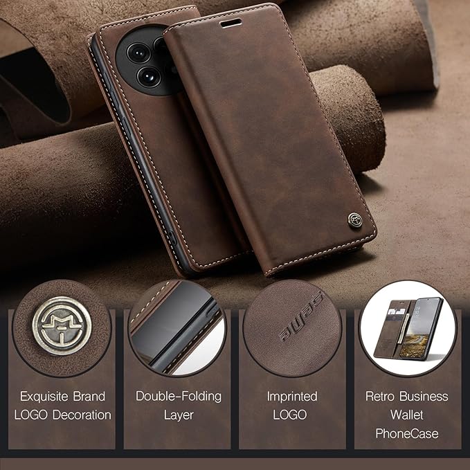 for OnePlus 13 Case, Flip Wallet Leather Case with Card Holder Magnetic Closure Shockproof Kickstand Protective Phone Cases Cover for OnePlus 13, Coffee