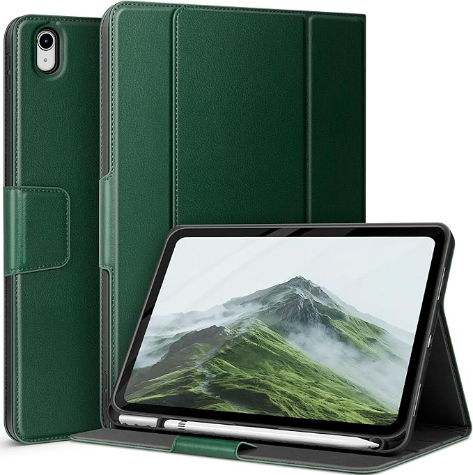 auaua Case for iPad (A16) 11th Generation 11 Inch 2025, iPad 10th Generation 10.9 Inch 2022, with Pencil Holder and Pocket, Typing Angle Muti-Stand Magnetic Closure Auto Sleep/Wake (Green)