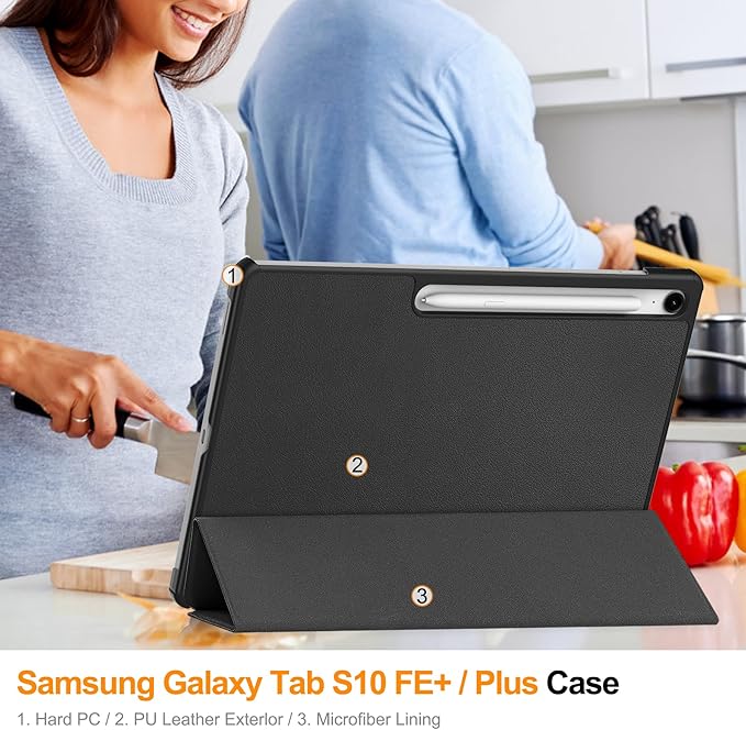 Smart Case for Samsung Galaxy Tab S10 FE+ / S10 FE Plus 13.1 Inch 2025, Ratesell Lightweight Trifold Stand Smart Case Cover with Auto Wake/Sleep Black