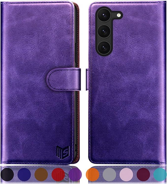SUANPOT for Samsung Galaxy S23 5G Wallet case with RFID Blocking Credit Card Holder,Flip Book PU Leather Protective Cover Women Men for Samsung S23 Phone case Purple