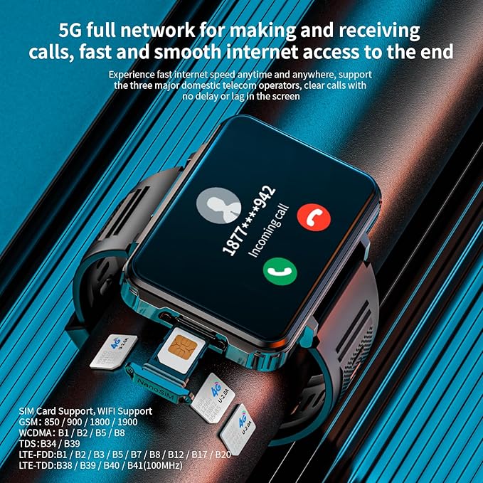 LOKMAT 4G Smart Watch, 6GB+128GB Android Smartwatch Phone Call, 2.4" Large Screen Sport Watch 1500mAh Dual Camera WiFi Bluetooth GPS Smart Watches for Men