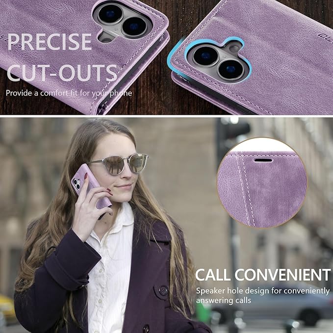 QLTYPRI for iPhone 16 Plus Case Wallet with Card Holder, Vintage PU Leather Kickstand Magnetic Closure Shockproof Folio Book Cover Case for iPhone 16 Plus - Retro Purple