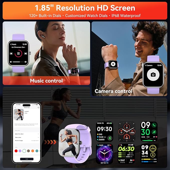Smart Watch with Alexa Built-in, 1.83" HD Touchscreen Fitness Tracker, Bluetooth Notifications/Calls, IP68 Waterproof, 120+ Sport Modes, 24/7 Heart Rate & Sleep Monitor for iPhone Android iOS (Purple)