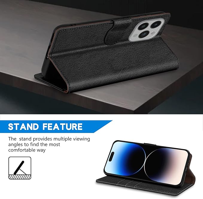 ZZXX for iPhone 14 Pro Wallet Case with [RFID Blocking] Card Slot Kickstand Magnetic Closure Leather Flip Fold Protective Phone Case for iPhone 14 Pro Case Wallet(Black-6.1 inch)