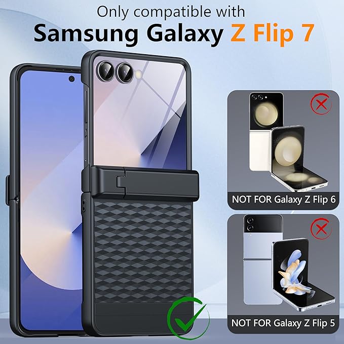 Magnetic for Samsung Galaxy Z Flip 7 Case [Hinge Protection＆Kickstand][Compatible with MagSafe][Built-in Screen Protector] Full-Body Military Protection Phone Case for Samsung Z Flip 7 Black