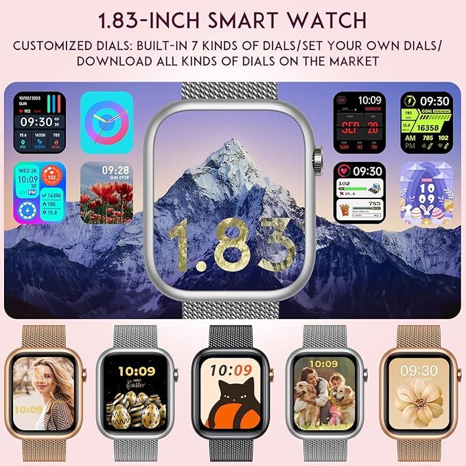 Smartwatch Women Fitness Tracker Watch: Silver Smart Watches for Women Make Answer Bluetooth Call Android Phones iPhone Compatible 123+ Sport Modes IP68 Waterproof Digital Pedometer Heart Rate Monitor
