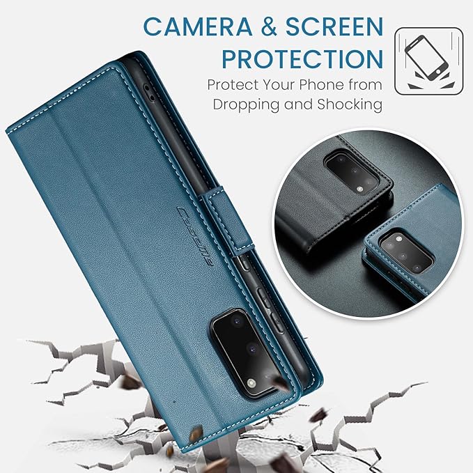 Case for Samsung Galaxy S20 Wallet Case, RFID Blocking PU Leather Flip Folio Cover Card Holder Kickstand Shockproof Phone Case Compatible with Samsung Galaxy S20, Blue