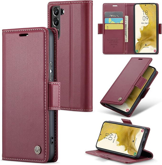 Case for Samsung Galaxy S22 Plus Wallet Case, RFID Blocking PU Leather Flip Folio Cover Card Holder Kickstand Shockproof Phone Case Compatible with Samsung Galaxy S22 Plus, Red