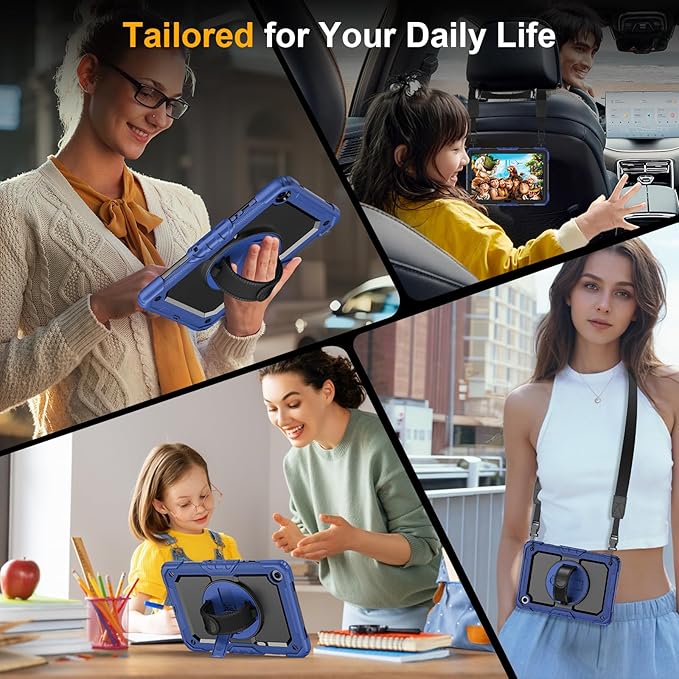 Case for Samsung Galaxy Tab A9+/A9 Plus 11 Inch 2023(SM-X210/X216/X218), Ubearkk Full-Body Drop Protection Case with Screen Protector, 360° Rotating Stand and Hand/Shoulder Strap, Navy Blue