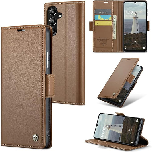 for Samsung Galaxy A16 5G/4G Case, Premium PU Leather Wallet Case Flip Cover with [RFID Blocking][Card Holder][Stand Function] Shockproof Protective for Samsung Galaxy A16, Brown