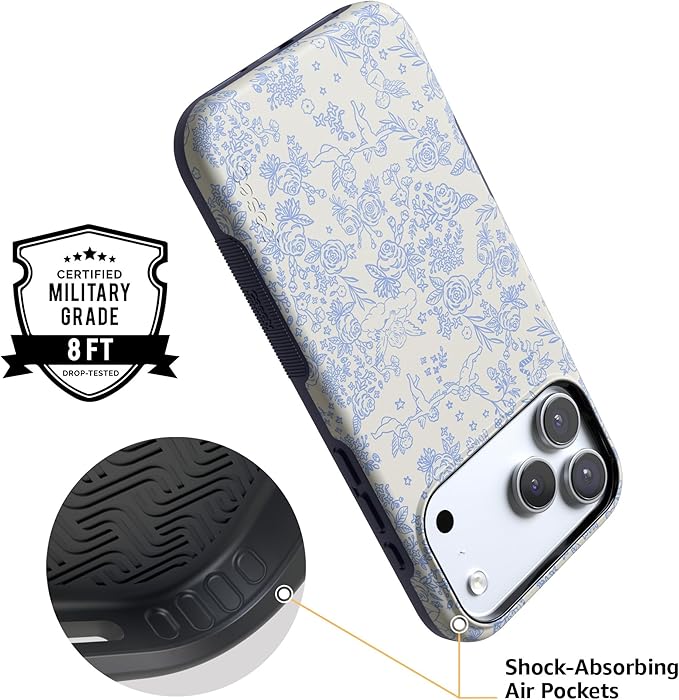 Casely iPhone 17 Pro Case | Cupid's Canvas | Periwinkle Floral | Compatible with MagSafe | Bold Protective Design